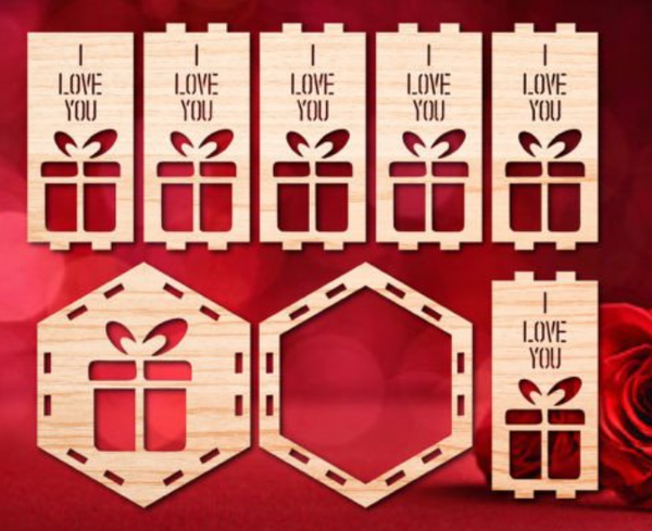 Valentines lantern-design #13 hexagon "I love you with present"